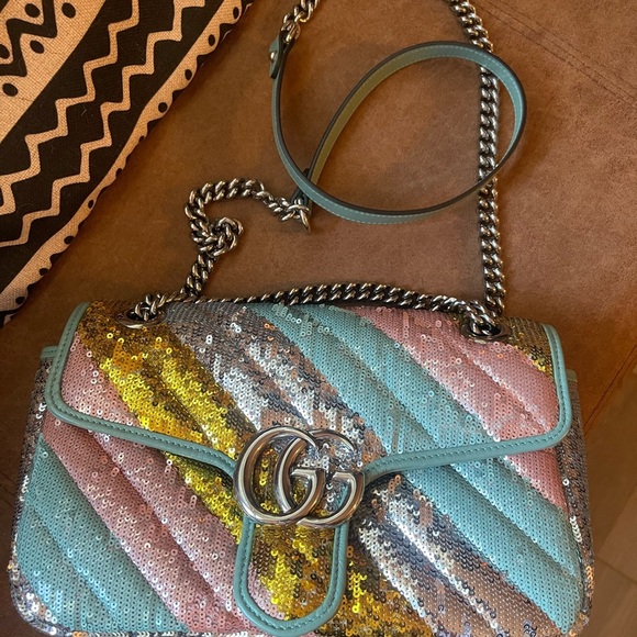 Gucci Marmont Pastel Multicolor Sequin Crossbody Bag - Picture 9 of 10